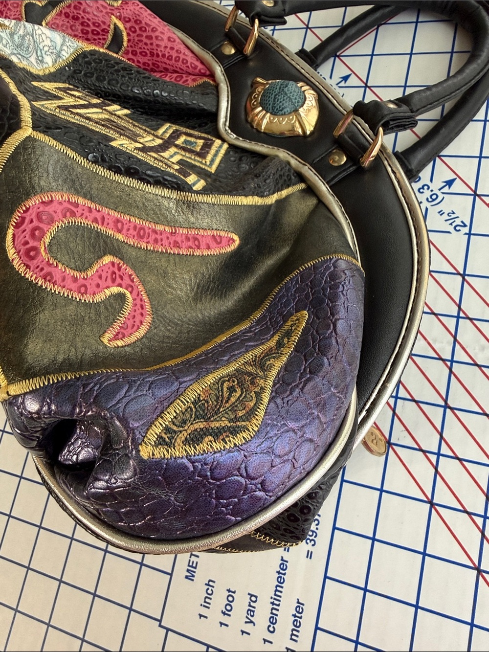 Vintage 90s NAS Bags Patchwork Maximalist Embossed Satchel Purse - Picture 16 of 16